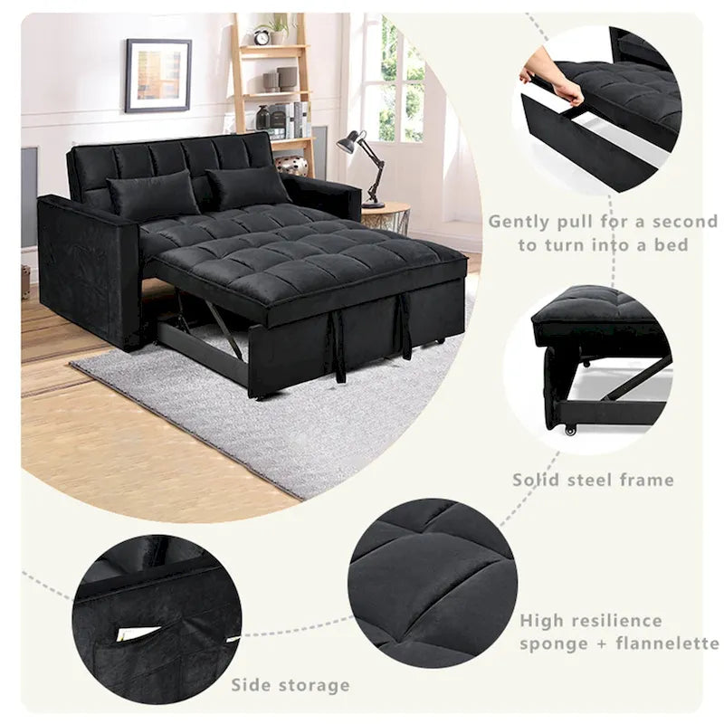 Modern Velvet Futon Loveseat with Reclining Backrest & Pockets, Seats 2 �?Dark Gray / Light Gray / Blue / Black