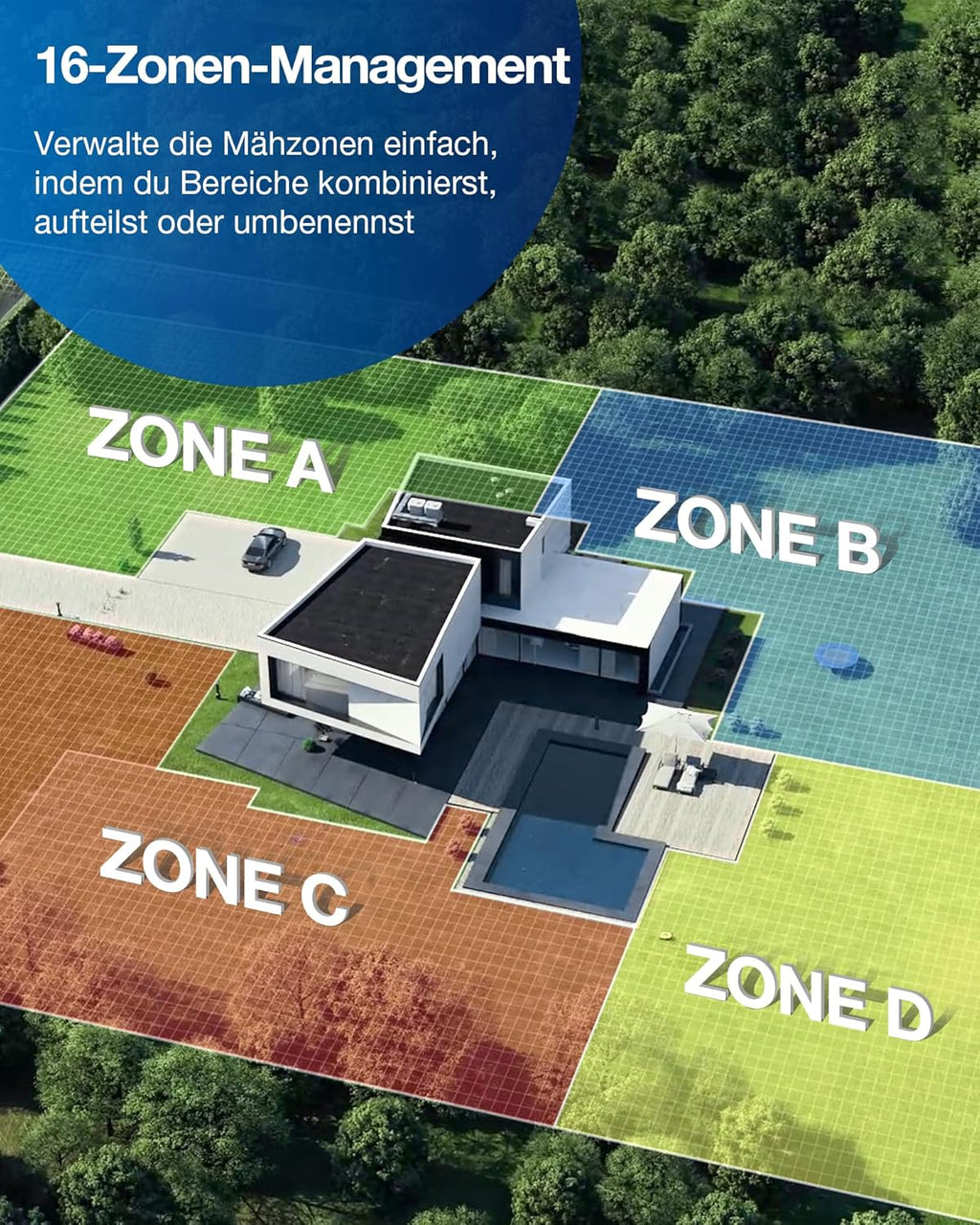 ECOVACS GOAT G1-800 Mhroboter ohne Begrenzungskabel 800㎡, Rasenmher Roboter mit TrueMapping-Multifusionslokalisierung, Hindernisvermeidung, 16-Zonen-Management, 45% Steigung, Videomanager