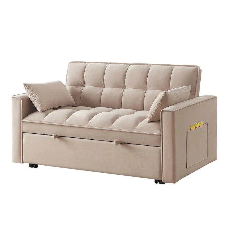4 in1 Loveseat Sofa Bed with Armrests & Storage Pockets, Multi-Function Tufted Pull-out Sofa Bed with Adjustable Backrest