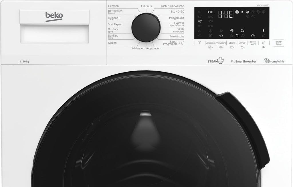 Beko WMC91464ST1 b300 Waschvollautomat, Waschmaschine, 9 kg, Bluetooth, ProSmart Inverter Motor, Dampffunktion, Pet Hair Removal, Watersafe+, Weiß