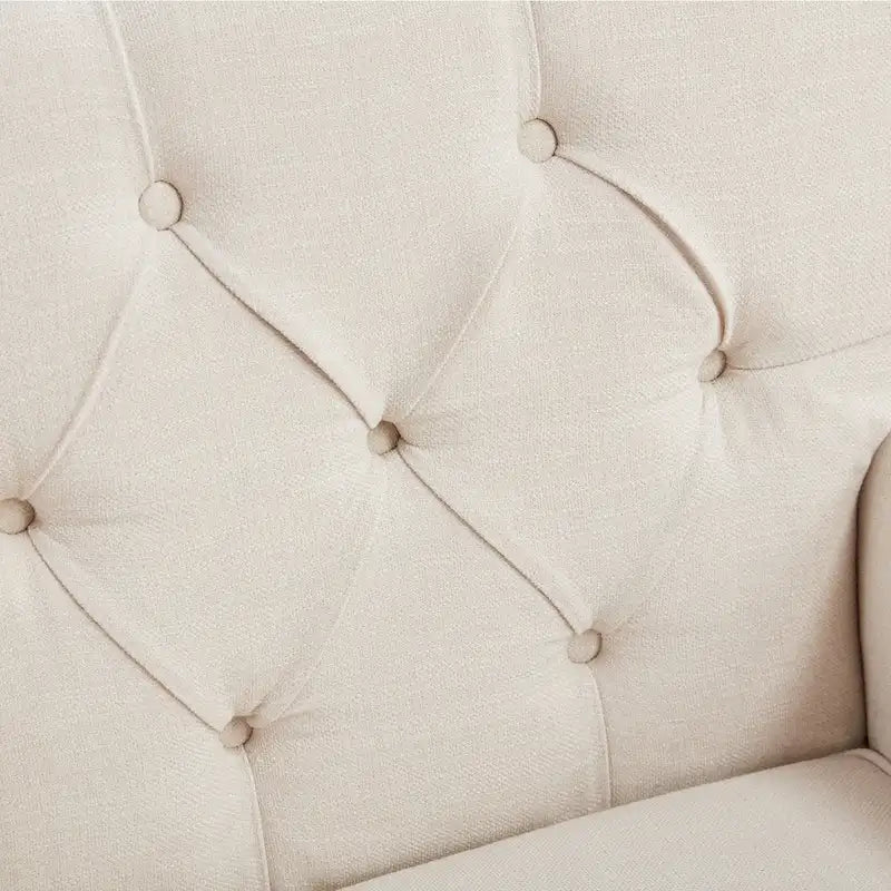 Set of 2 Arm Chair Upholstered Button Tufted Accent Chair with Lumbar Pillow Beige/ Grey/ Light Blue