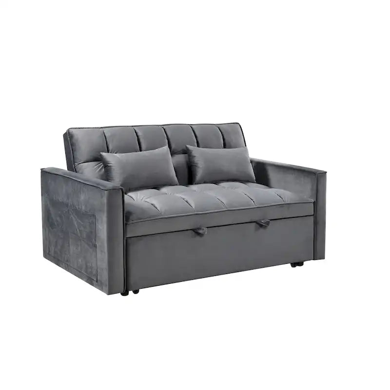 Modern Velvet Futon Loveseat with Reclining Backrest & Pockets, Seats 2 �?Dark Gray / Light Gray / Blue / Black