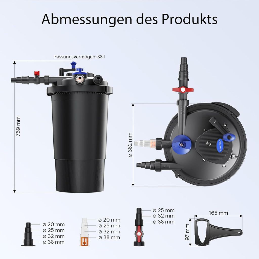 SunSun CPF-15000 Druckteichfilter 10.000 l/h / 18 W UVC Einheit, Teichdruckfilter für Teiche bis 30.000 Liter, Teichklärer, Filteranlage