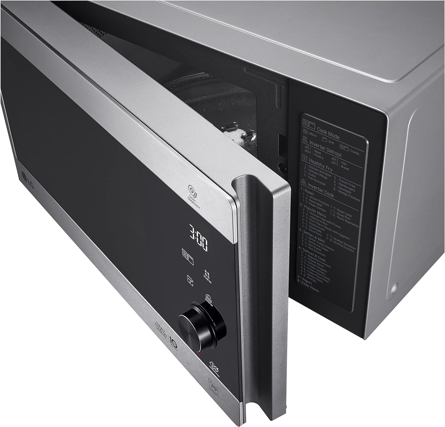 LG MS2595CIS Mikrowelle mit Smart Inverter Technologie, 25 Liter Kapazität, 1000 W, Automatikprogramme, einstellbare Leistungsstufen und EasyClean-Funktion, Silber