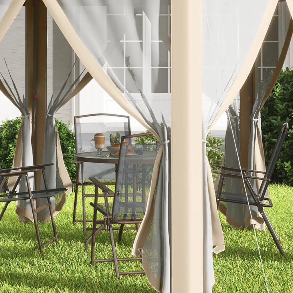 Outsunny Pavillon 4x4 m sechseckig mit Doppeldach Beige