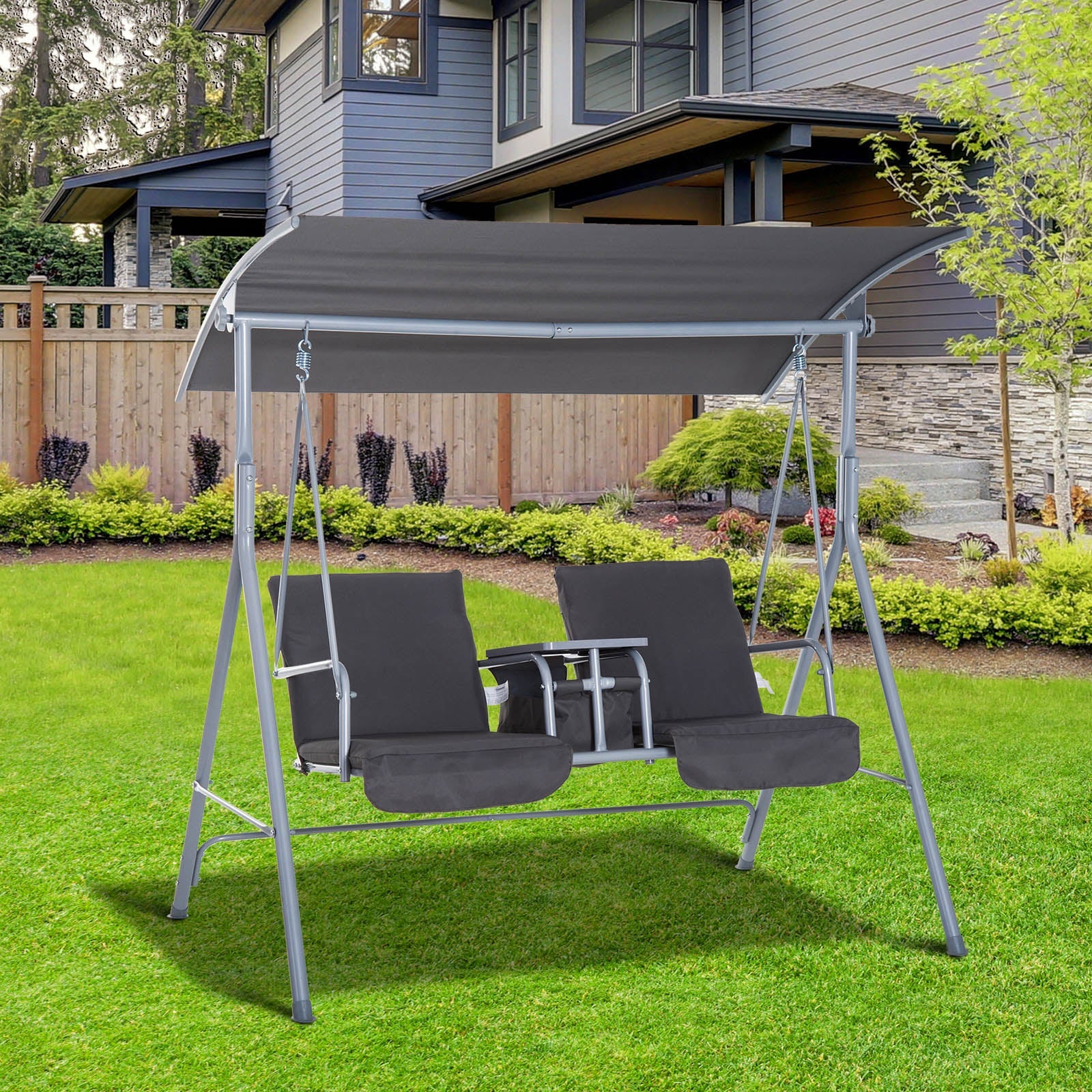Outsunny Hollywoodschaukel 2-Sitzer mit Sonnendach Becherhalter