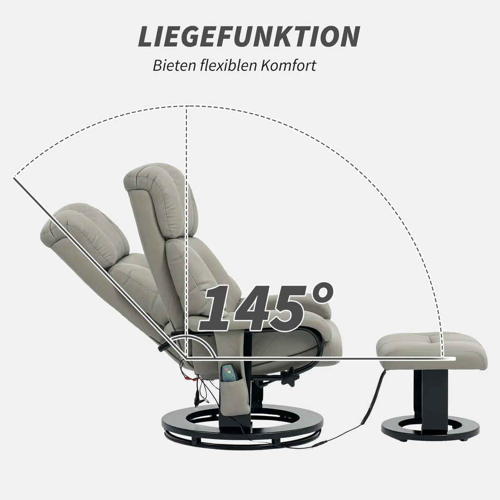 HOMCOM Relaxsessel Grau mit Massage, Liegefunktion & Fußhocker, Kunstleder