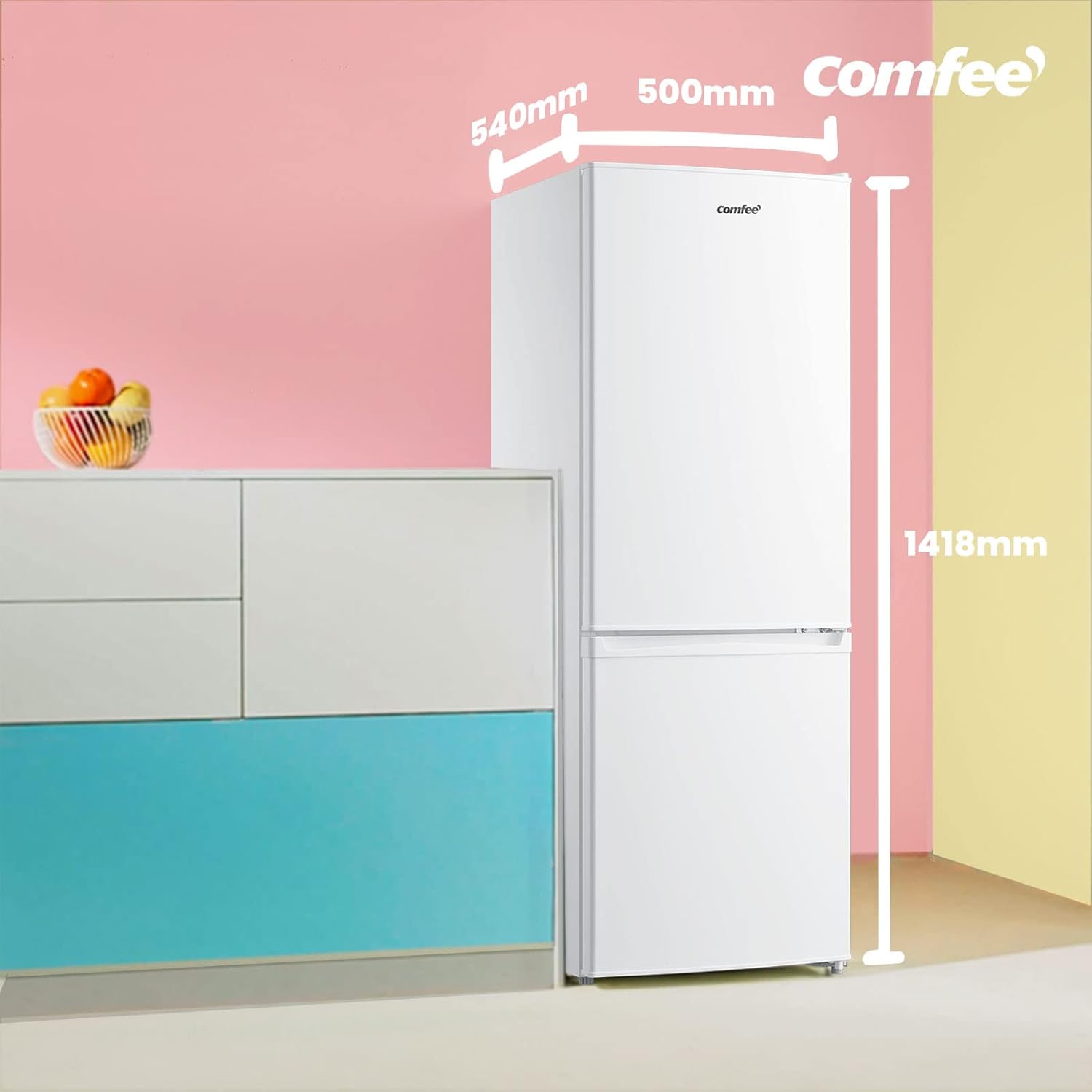 Comfee' RCB169DK3 Kühlschrank mit Gefrierfach 150cm Höhe/Kühl-/Gefrierkombination/Low Frost/174L/leise Kühlgefrierkombi 38dB/Einstellbare Kühlschranktemperatur/LED-Licht/156 kWh/Jahr/Schwarz