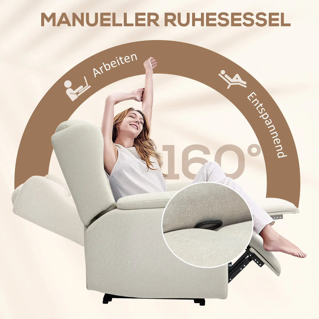 HOMCOM Fernsehsessel Liegesessel 160° verstellbar Taschenfederkern Beige