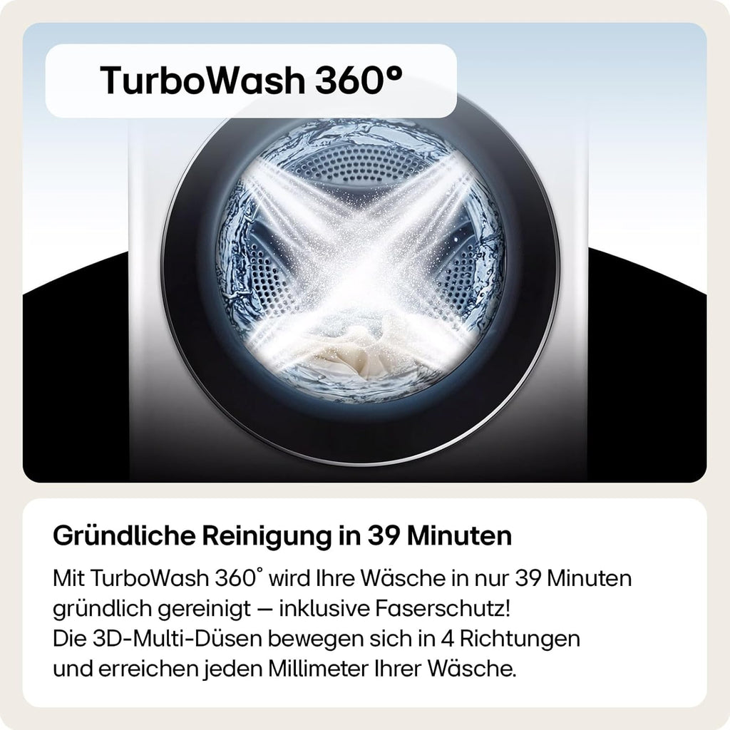 LG F4WV7080, Klasse A, Frontlader-Waschmaschine 8 kg, 1400 U/Min, AI Direct Drive, Wi-Fi, Tiefenreinigung mit Dampf, Große Kapazität, TRIPLE A, Außentür aus Sicherheitsglas, 62 x 60 x 85 cm ꟷ Weiß