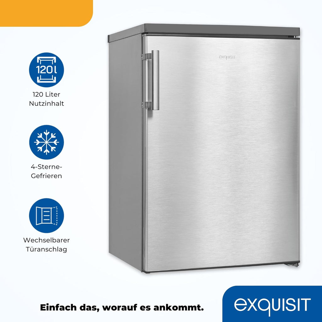 Exquisit Kühlschrank mit Gefrierfach, 120 Liter, 4-Sterne-Gefrierfach, Kühlschrank freistehend, KS516-4-H-010D weiss