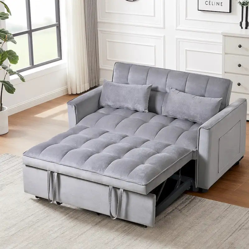 Modern Velvet Futon Loveseat with Reclining Backrest & Pockets, Seats 2 �?Dark Gray / Light Gray / Blue / Black