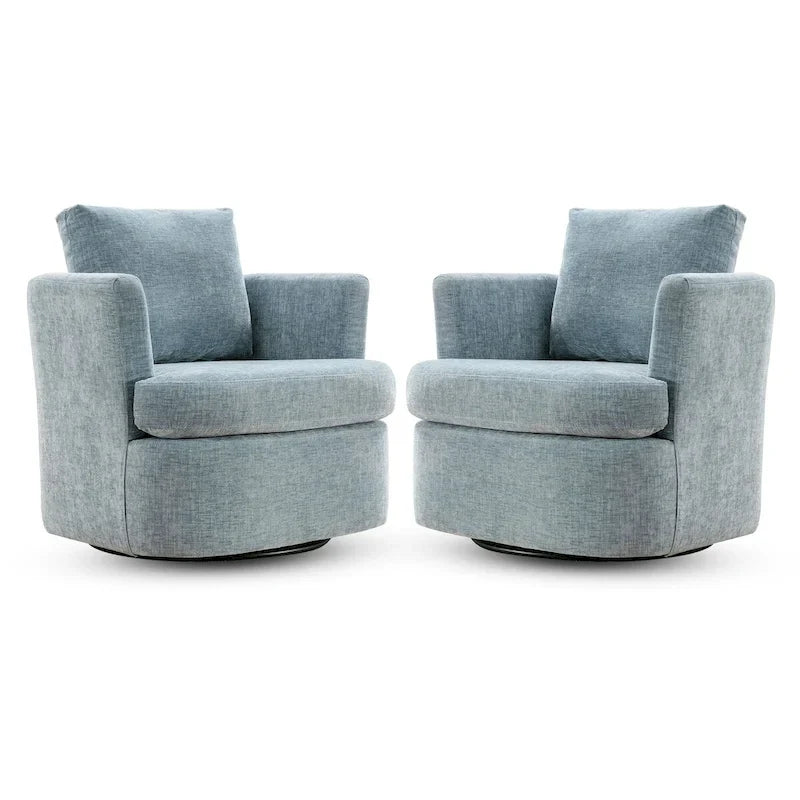 Modern Chenille Upholstered Swivel Accent Barrel Chair Set Modern Swivel Armchair for Living Room