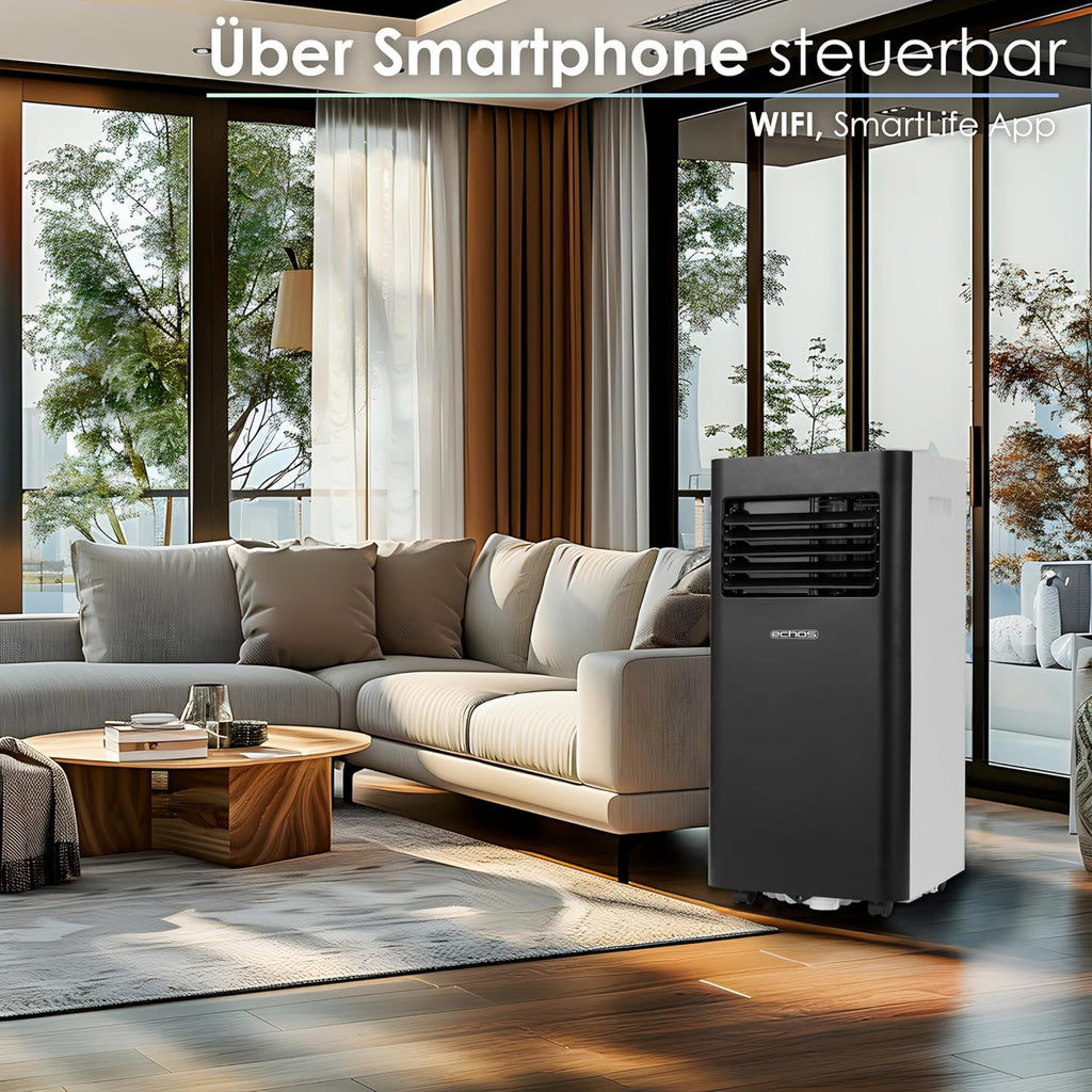 Echos Klimaanlage 3in1 WIFI mobil Fensterabdichtung mit Abluftschlauch 24h Timer Fernbedienung 9000 BTU 3 Modi Aircooler Klimagerät mobile Klimaanlage Air Cooler Klima Anlage Air Conditioner