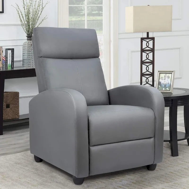 PU Leather Push-Back Recliner Chair, Brown / Black / Grey / Khaki / Red / Beige, Single