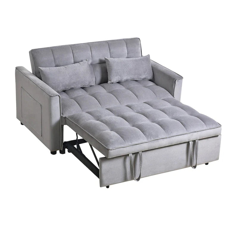 Modern Velvet Futon Loveseat with Reclining Backrest & Pockets, Seats 2 �?Dark Gray / Light Gray / Blue / Black