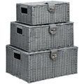 HOMCOM Aufbewahrungskorb 3er-Set handgeflochten mit Deckel