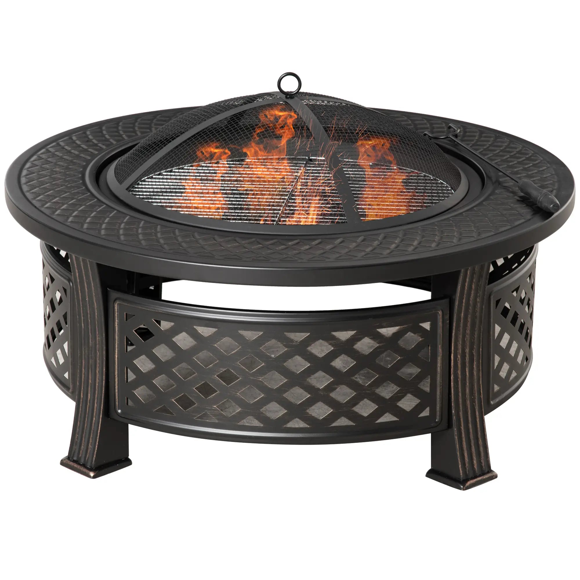Outsunny Feuerschale BBQ-Grill 2-in-1 Bronzeoptik