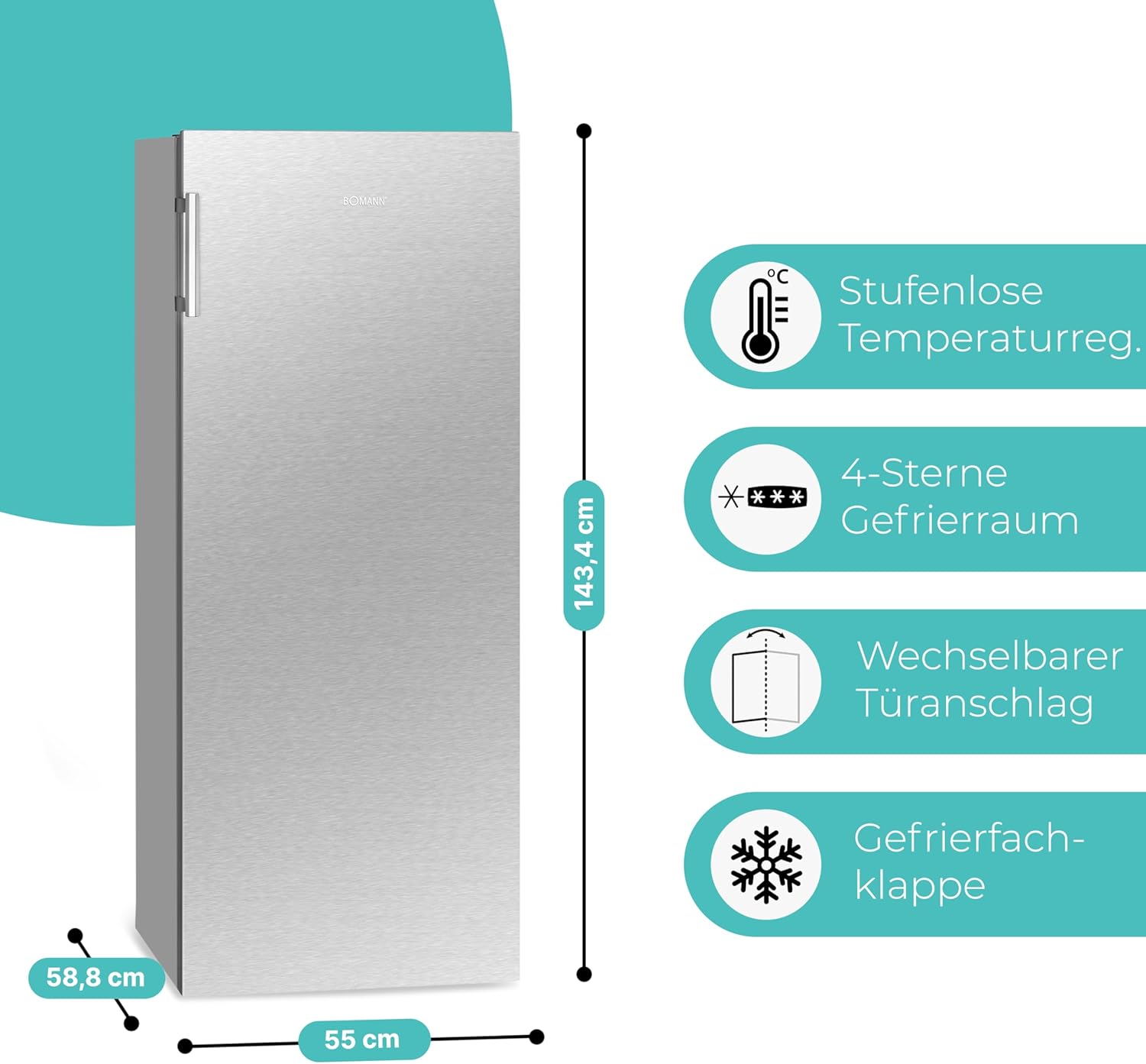 Bomann großer Gefrierschrank freistehend | 165 Liter Nutzinhalt für Lebensmittel | 5 Schubladen | Freezer Eisschrank Froster | wechselbarer Türanschlag inkl. Eiswürfelschale | GS 7317.1 weiß