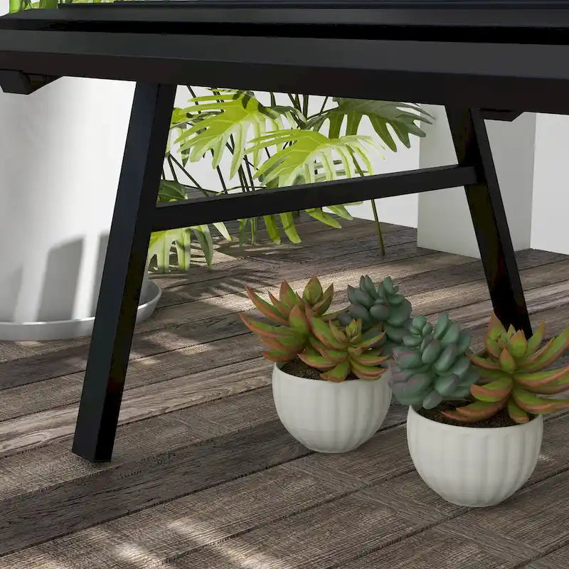 Outsunny 48.5 Garden Bench, Outdoor Patio Bench, Lightweight Aluminum Park Bench with Slatted Seat