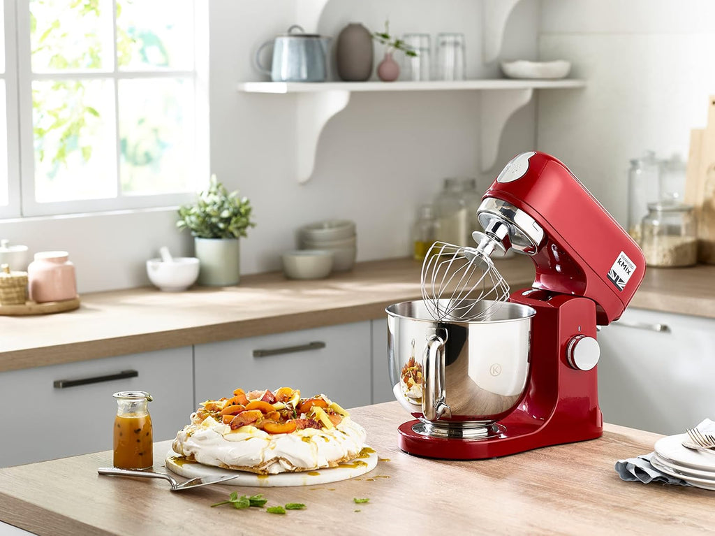 Kenwood kMix KMX750RD Küchenmaschine, 5 l Edelstahl Schüssel, Safe-Use-Sicherheitssystem, Metallgehuse, 1000 Watt, inkl. 3-Teiligem Patisserie-Set und Spritzschutz, Rot