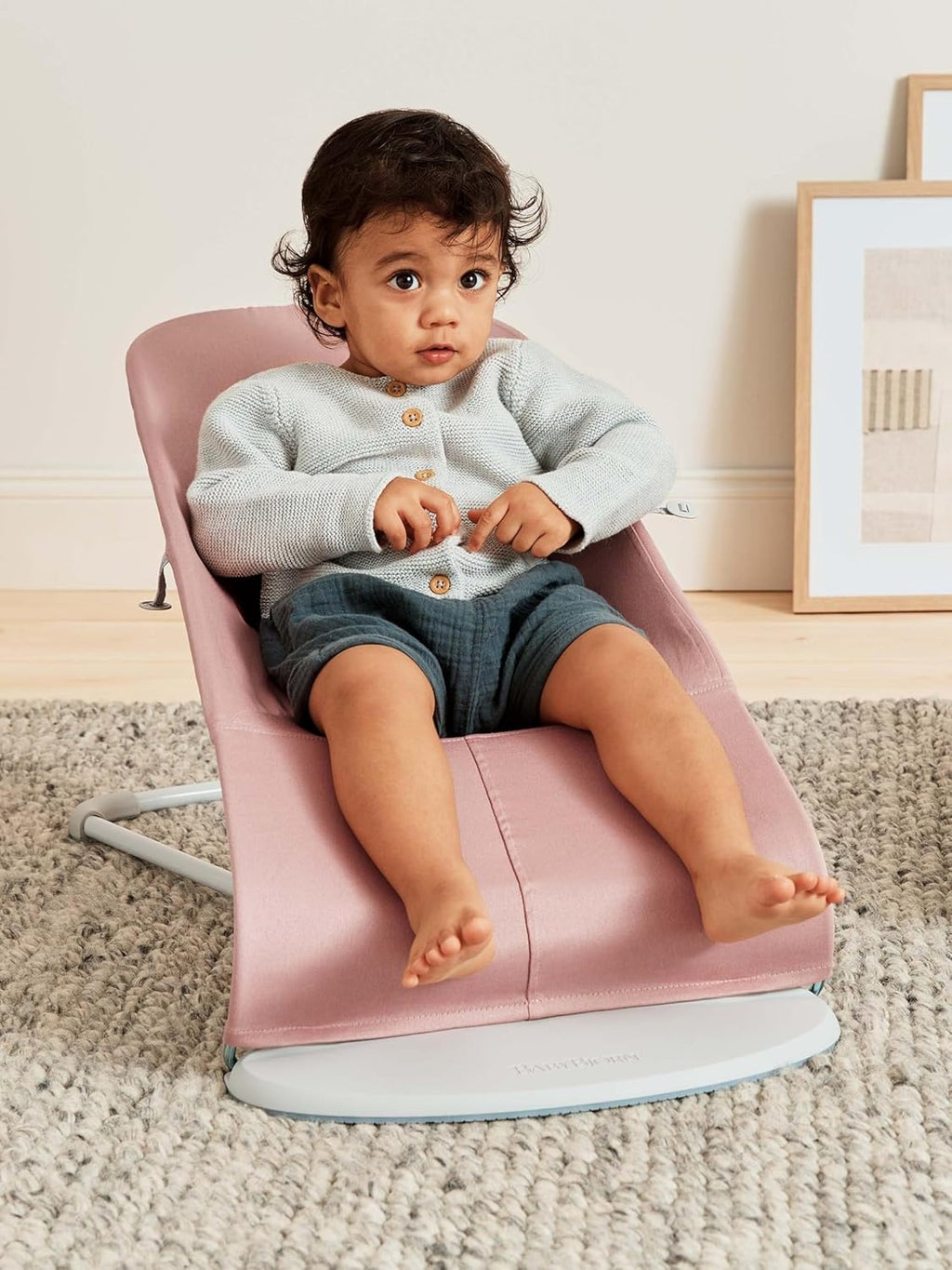 BabyBjörn Babywippe Bliss, Gewebt, Blütenblatt-Steppung, Sandgrau