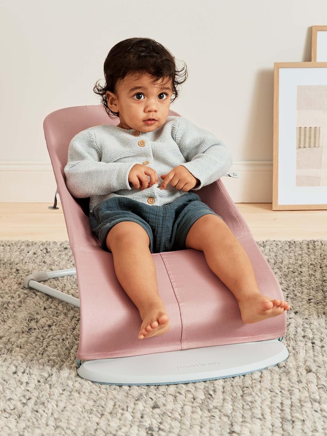 BabyBjörn Babywippe Bliss, Gewebt, Blütenblatt-Steppung, Sandgrau