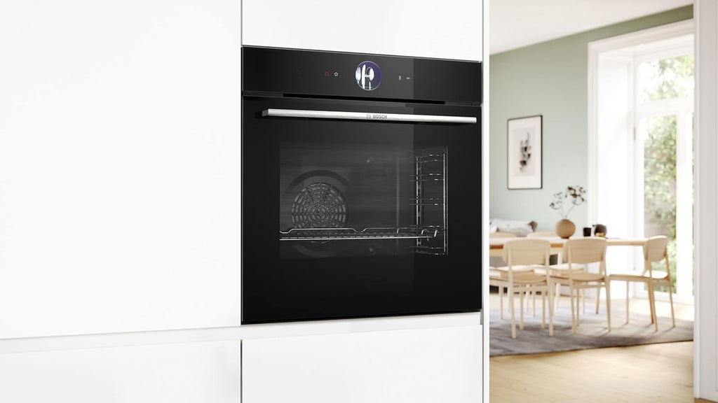 Bosch HMG7361B1, Serie 8 smarter Einbau-Backofen mit Mikrowellenfunktion, 60 x 60 cm, Made in Germany, Schwarz, Air Fry, Digitaler Bedienring, Touchdisplay, Automatikprogramme, Reinigungsunterstützung