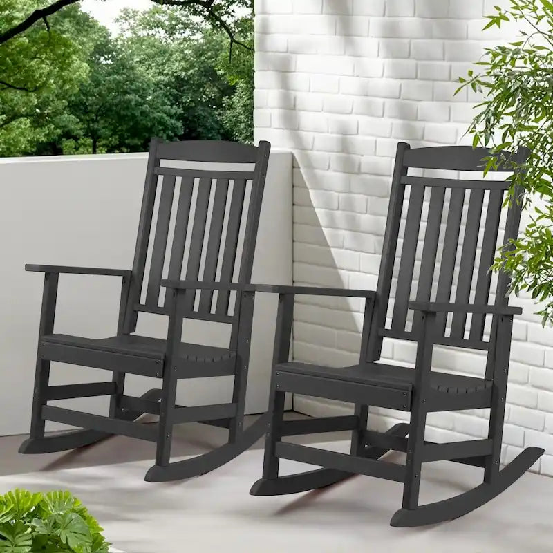 Vrakae All Weather Outdoor High Back Rocking Chair Set of 2