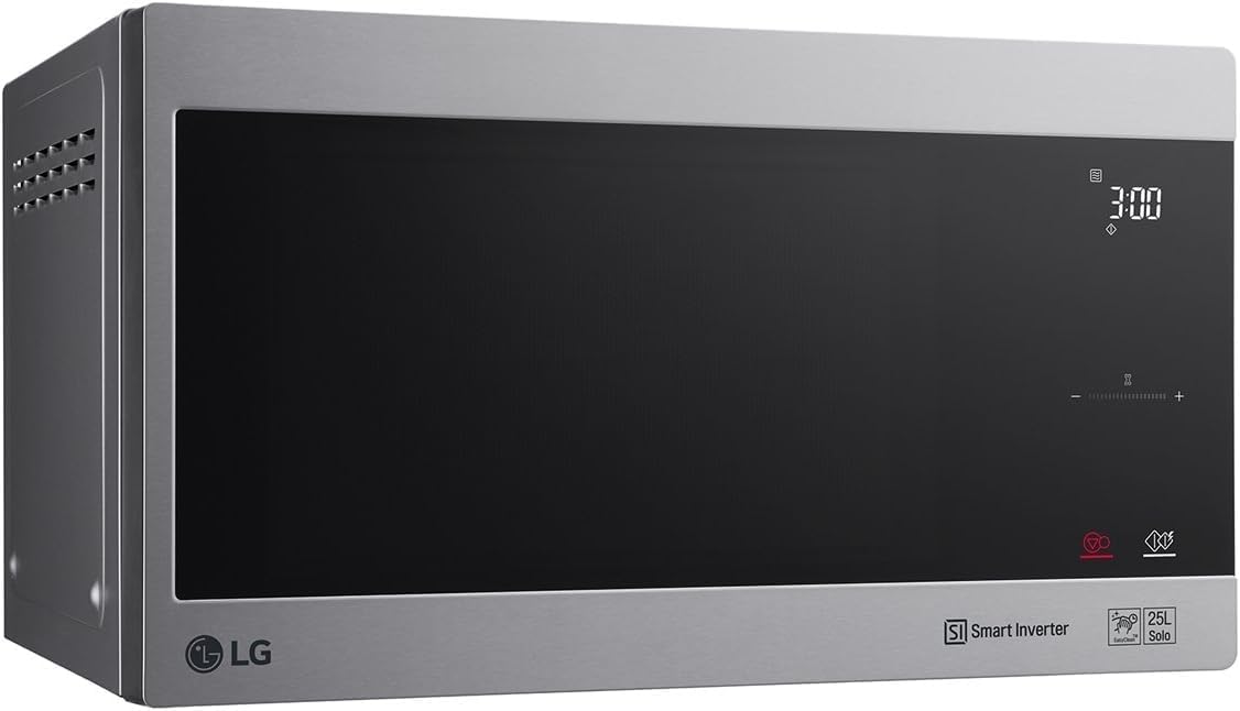 LG MS2595CIS Mikrowelle mit Smart Inverter Technologie, 25 Liter Kapazität, 1000 W, Automatikprogramme, einstellbare Leistungsstufen und EasyClean-Funktion, Silber
