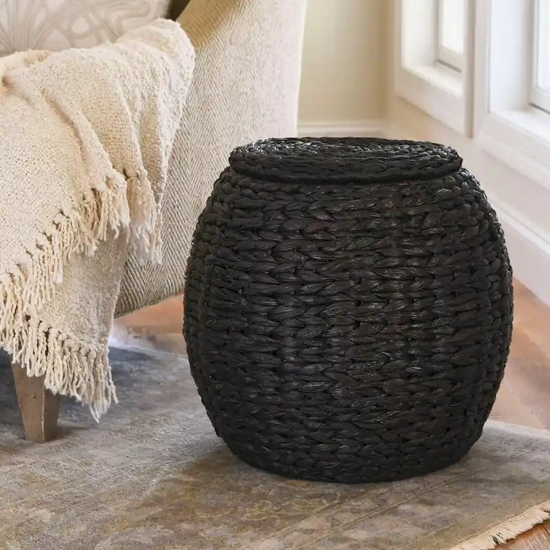 Household Essentials Handwoven Barrel Wicker Storage Basket Side Table - 17.0L x 17.0W x 19.0H