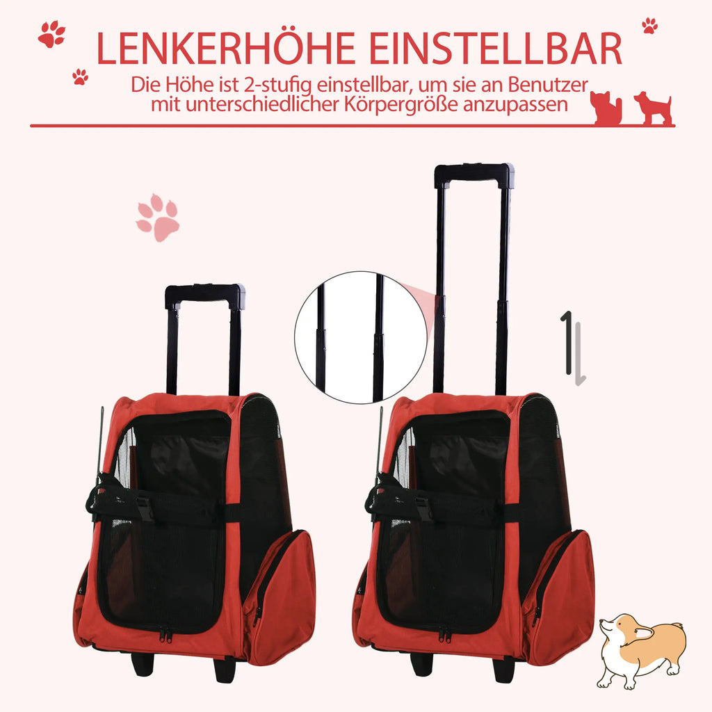 PawHut Hundetrolley Tragetasche 2in1 Rucksack mit Rollen höhenverstellbar