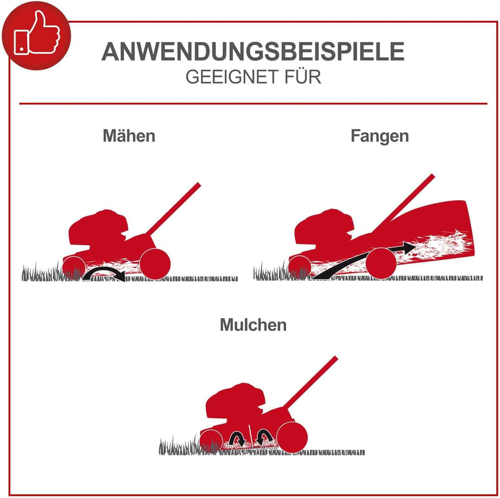 Scheppach MS150-46E Benzin Rasenmäher mit E-Start | 46cm Schnittbreite | Reinigungsfunktion | 55 Liter Fangkorb | Stahlgehäuse | 7-stufige Höhenverstellung | Mulchfunktion | Radantrieb | Seitenauswurf