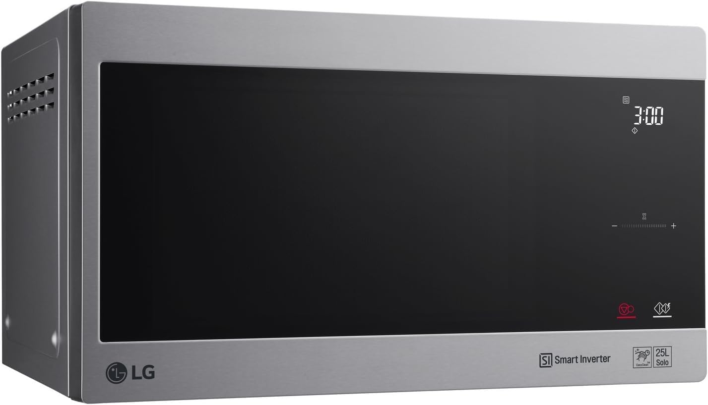 LG MS2595CIS Mikrowelle mit Smart Inverter Technologie, 25 Liter Kapazität, 1000 W, Automatikprogramme, einstellbare Leistungsstufen und EasyClean-Funktion, Silber