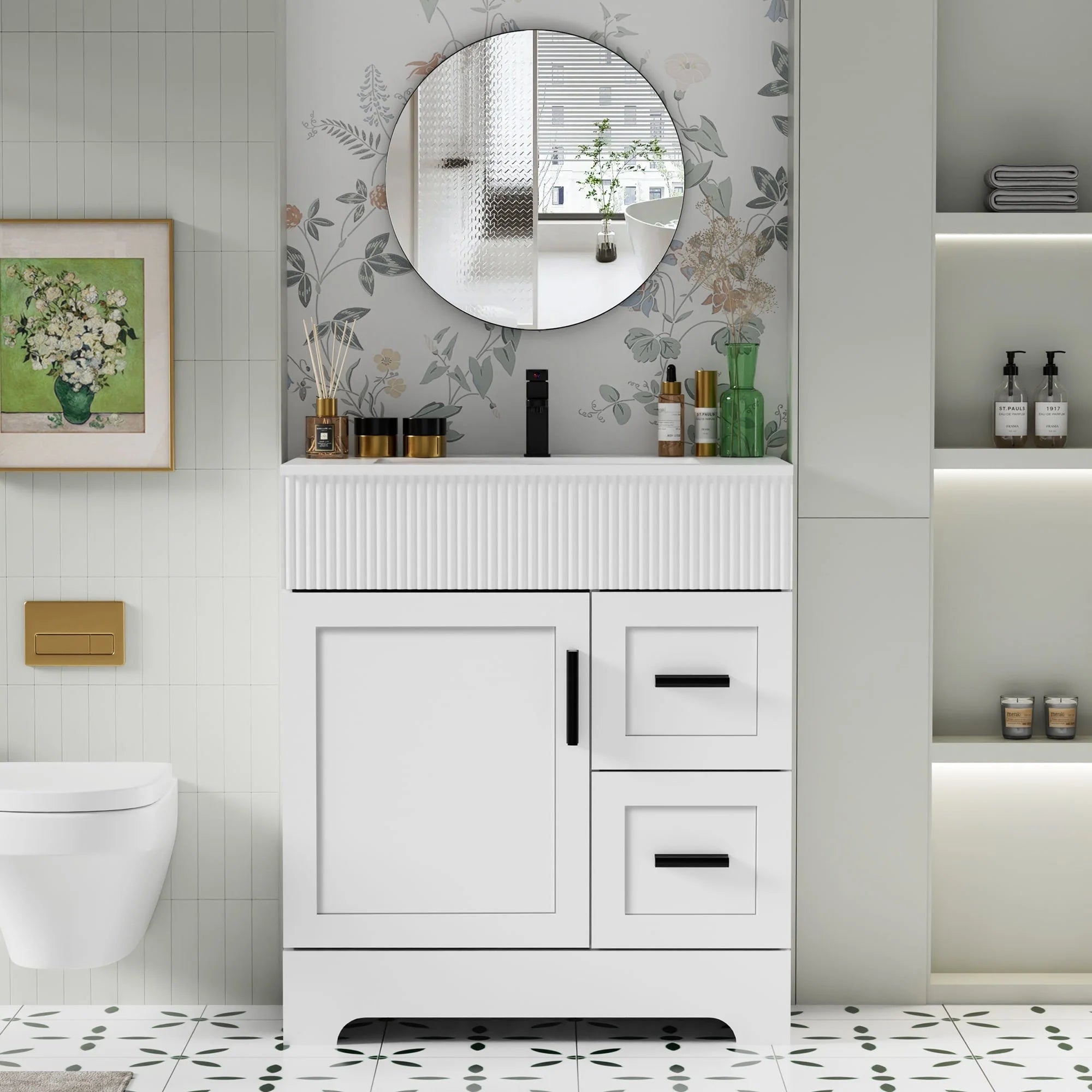Wavy Line 30/36/48 Bathroom Vanity Set with Sink & Faucet