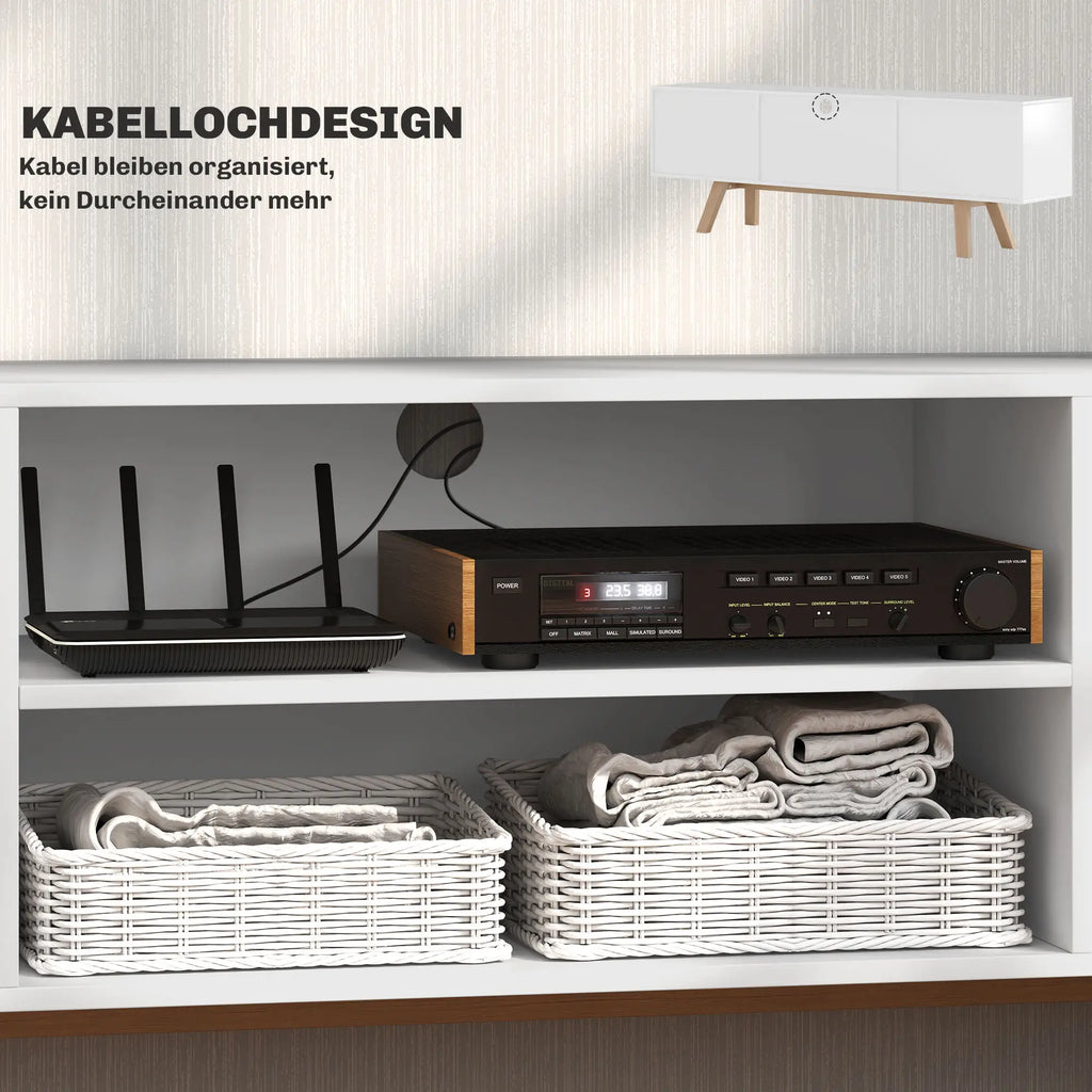 HOMCOM TV Lowboard 65 Zoll mit Kabelführung und 2 Schränken Weiß