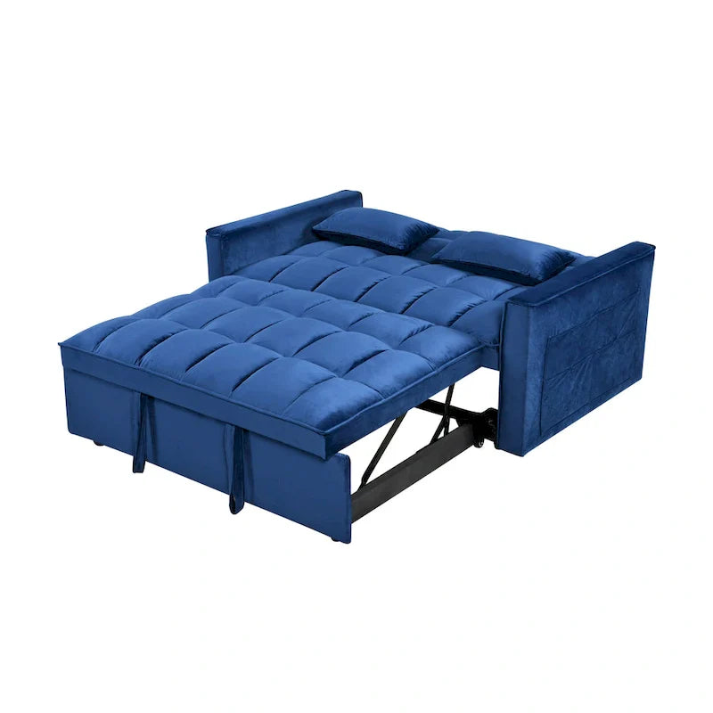 Modern Velvet Futon Loveseat with Reclining Backrest & Pockets, Seats 2 �?Dark Gray / Light Gray / Blue / Black