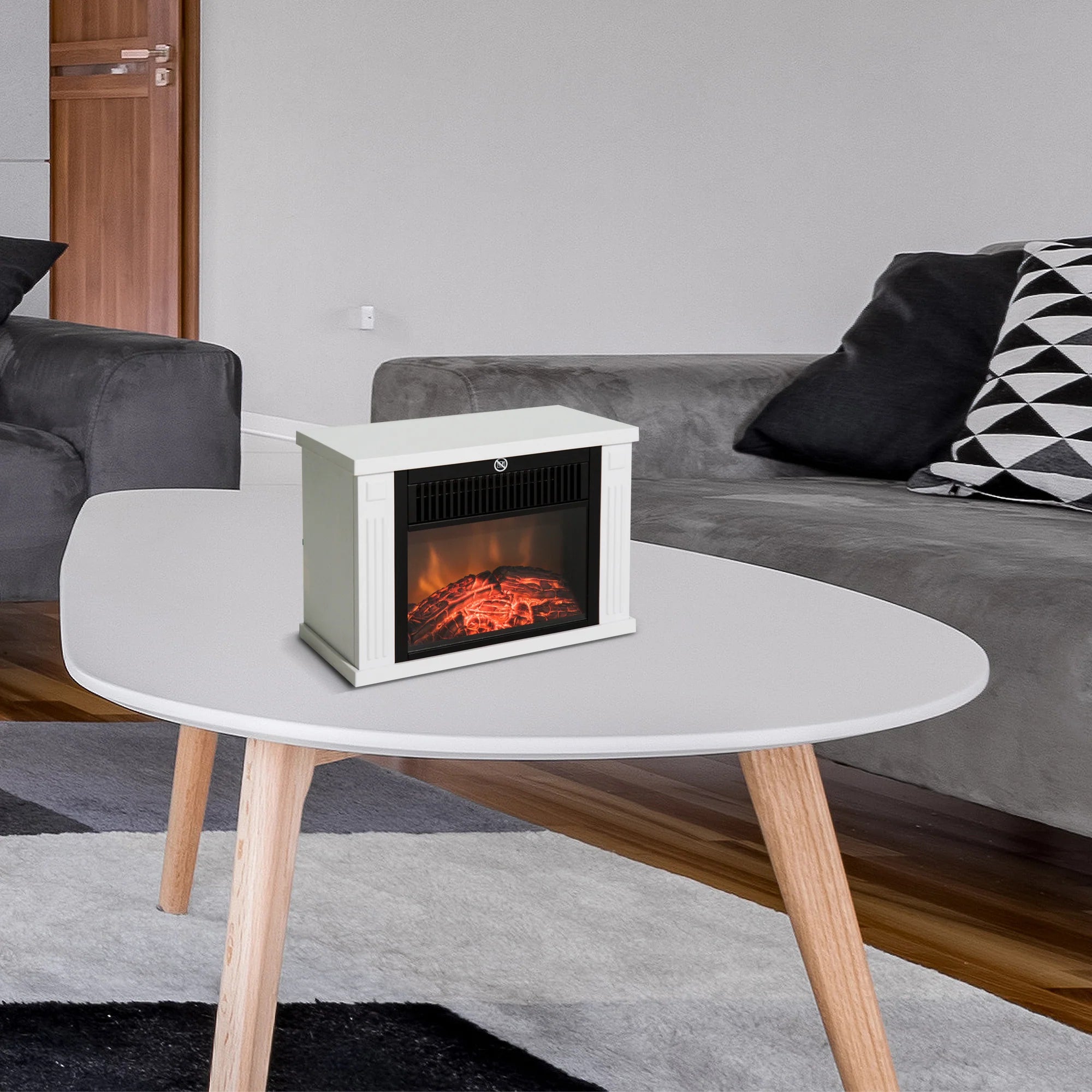 HOMCOM Elektrokamin Standkamin Flammeneffekt Heizlüfter Weiß