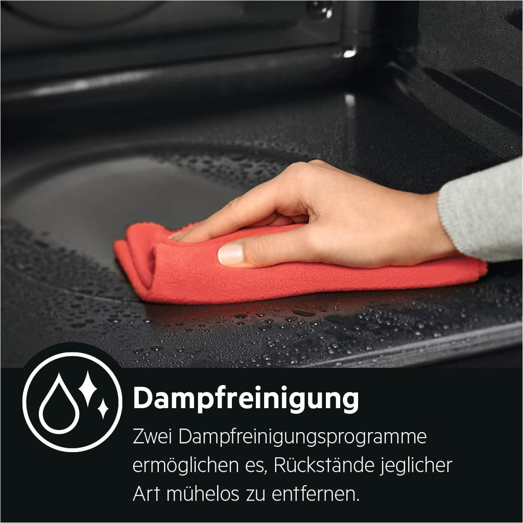 AEG Einbaubackofen – Serie 5 Ringheißluft: Gleichmäßige Garergebnisse auf 3 Ebenen – Pyrolyse Selbstreinigung – 25 Automatikprogramme – LED-Touchdisplay – Schnellaufheizung – Schwarz – BPE53516AB