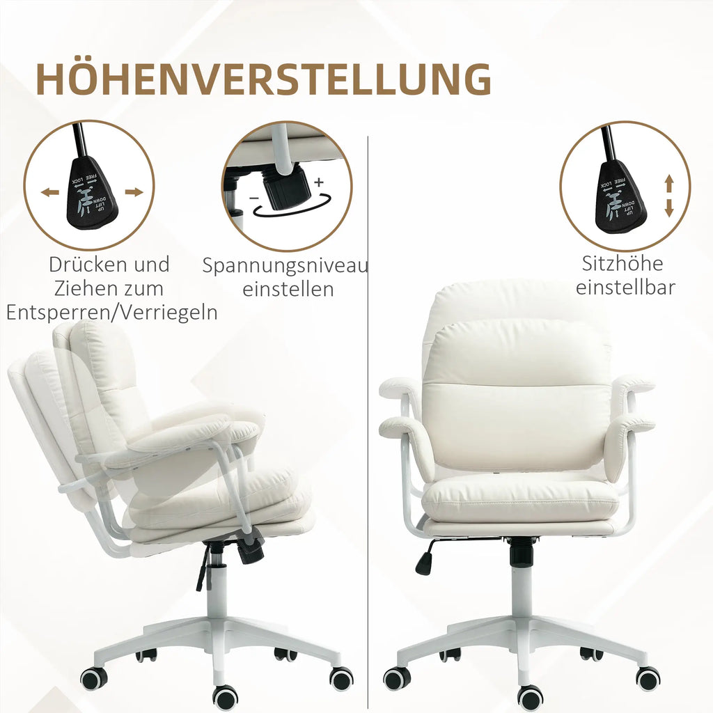 HOMCOM Bürostuhl Kippfunktion mit Fußstütze Weiß
