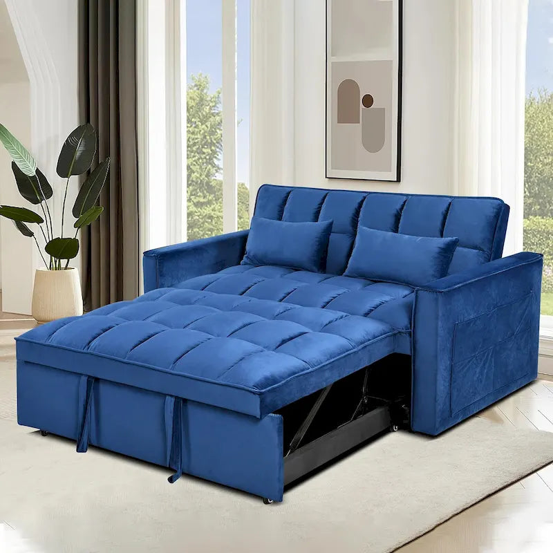 Modern Velvet Futon Loveseat with Reclining Backrest & Pockets, Seats 2 �?Dark Gray / Light Gray / Blue / Black
