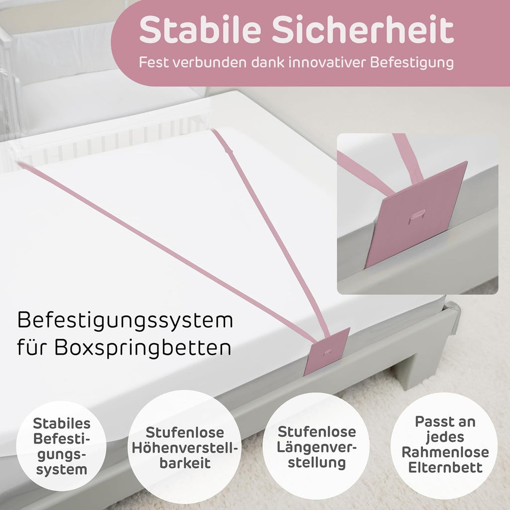 babybay Original Beistellbett aus massivem Buchenholz / kompakt & verwandelbar / Kinderbett Höhe stufenlos verstellbar & umweltfreundlich / mitwachsendes Babybett (weiß lackiert) / inkl. Matratze