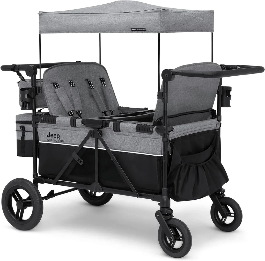 Jeep Wrangler Deluxe 4 Seater Stroller Wagon by Delta Children Premium Quad Stroller Wagon