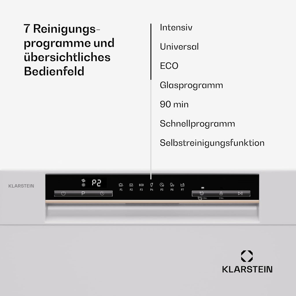 Klarstein ia 8 - Spülmaschine, Geschirrspüler, Freistehend, Teilintegriert, F, 55 cm breit, 8 Maßgedecke, 6 Programme, Aquastop, silber
