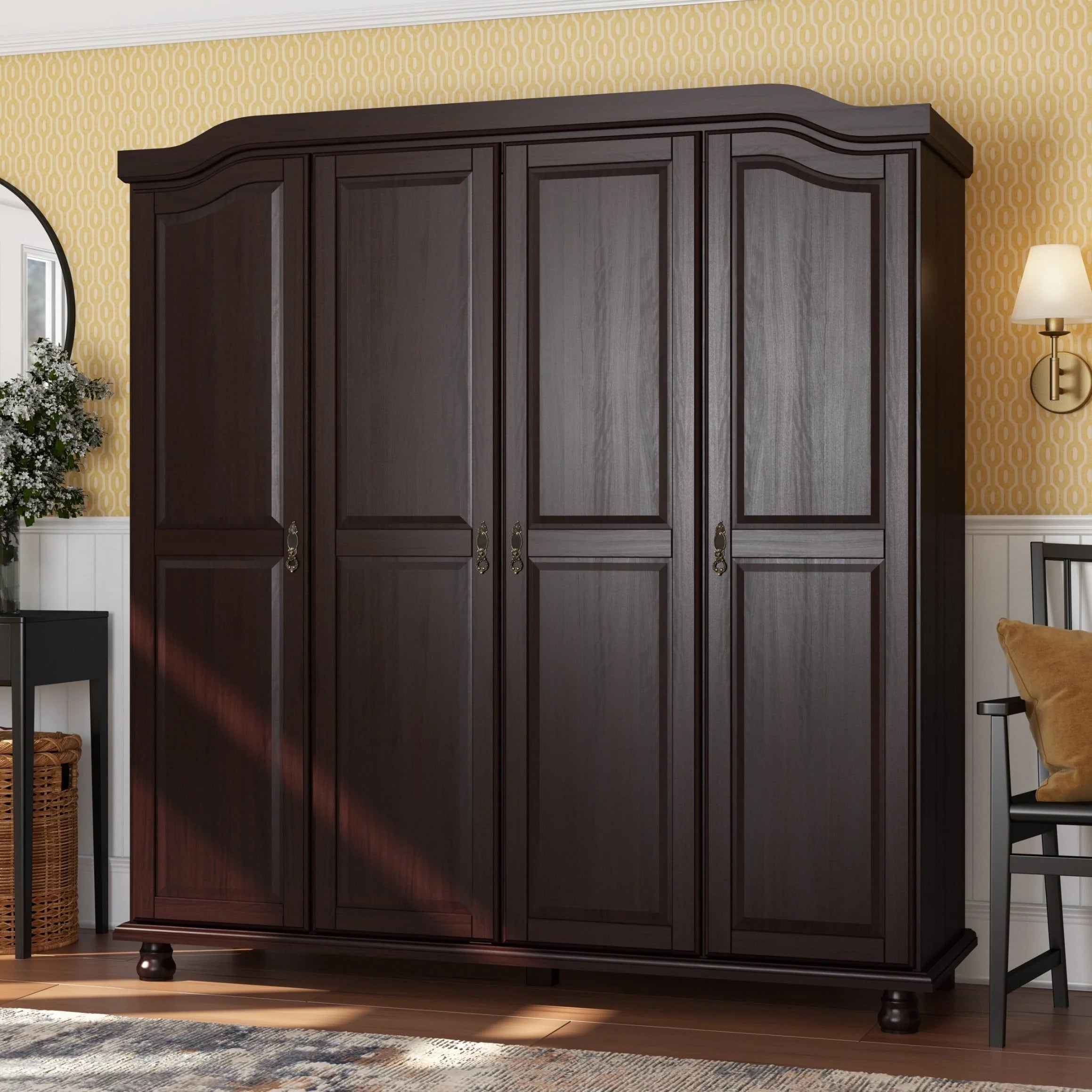 Palace Imports 100% Solid Wood Kyle 4-Door Wardrobe Armoire with Solid Wood or Mirrored Doors