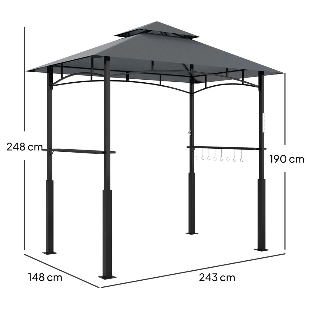 Outsunny Grillpavillon doppelschichtiges Vordach LED-Licht