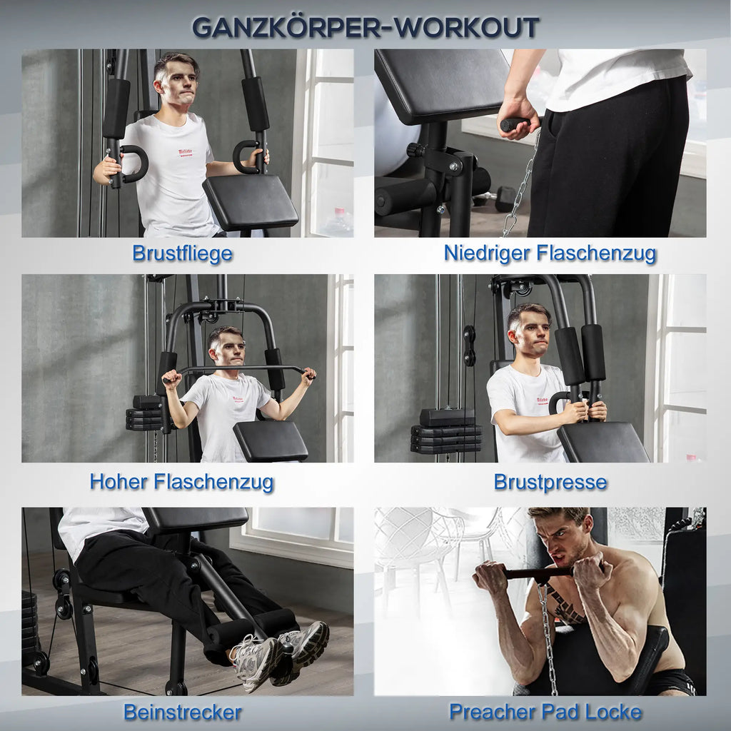 HOMCOM Kraftstation Fitnessstation Latzug Butterfly verstellbar