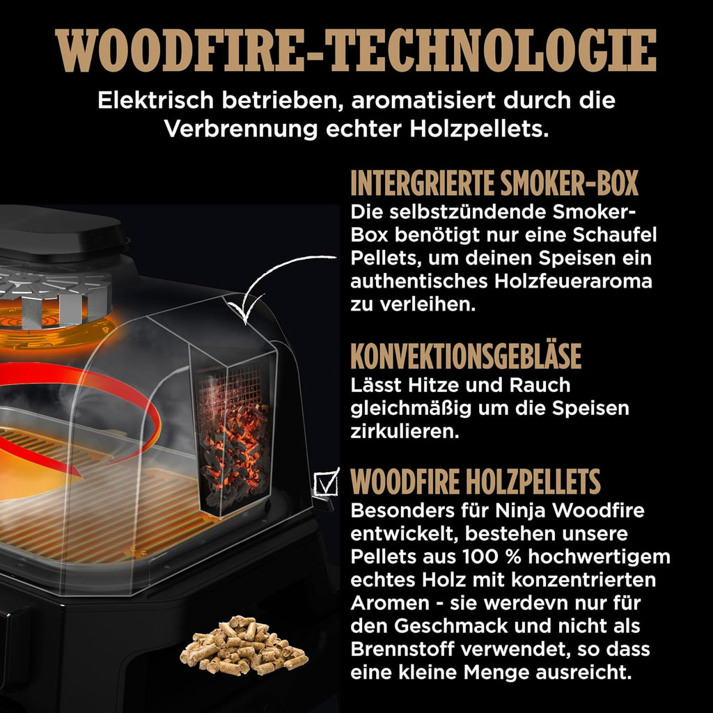 Ninja Woodfire Electric BBQ Grill & Smoker & Air Fryer, 7-in-1 Outdoor BBQ Grill, Air Fry, Smoke, Roast, Bake and more, Weather Resistant, Non-Stick, Portable, Electric, Grey/Black OG701EU