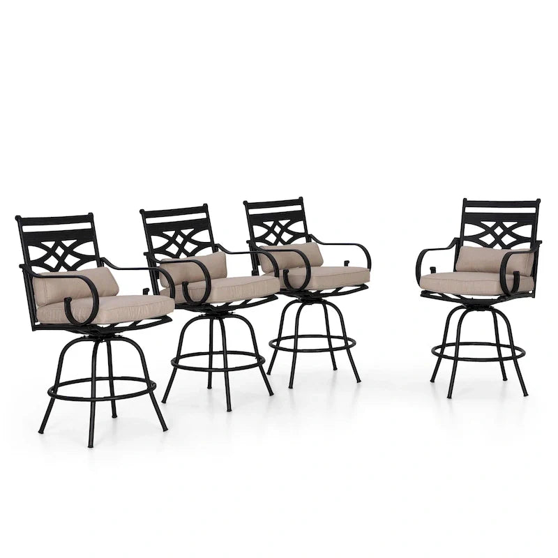 Outdoor Swivel Metal Cushioned Bar Height Patio Chairs Set of 4