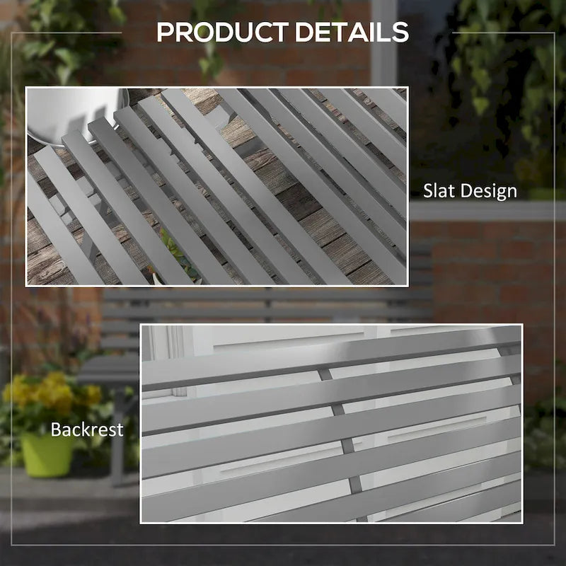 Outsunny 48.5 Garden Bench, Outdoor Patio Bench, Lightweight Aluminum Park Bench with Slatted Seat